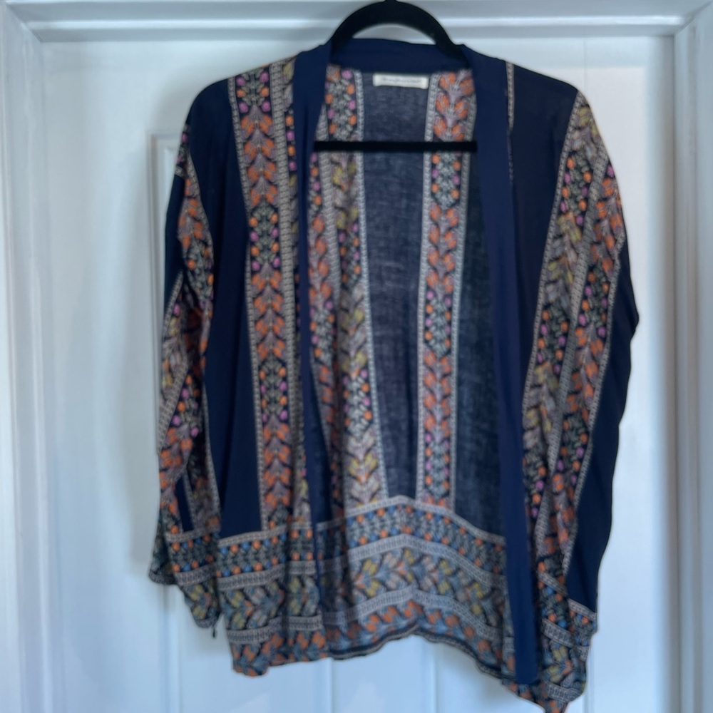 🤠Do everything in love Navy Floral Trim Open Cardigan